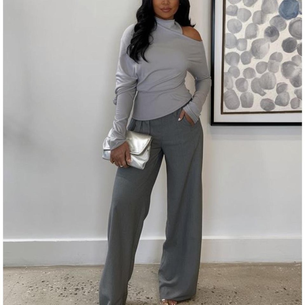 A new day Blue gray high-waisted wide-leg trousers